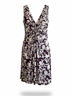 Velvet Eggplant and Cream Twist-Front V-Neck Dress